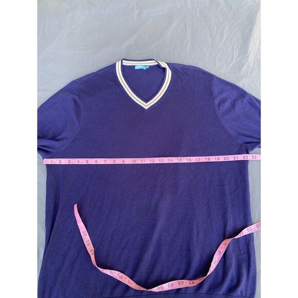 J McLaughlin Mens Sweater Size XL Blue V Neck Cashmere Blend Preppy Lightweight - Picture 3 of 6